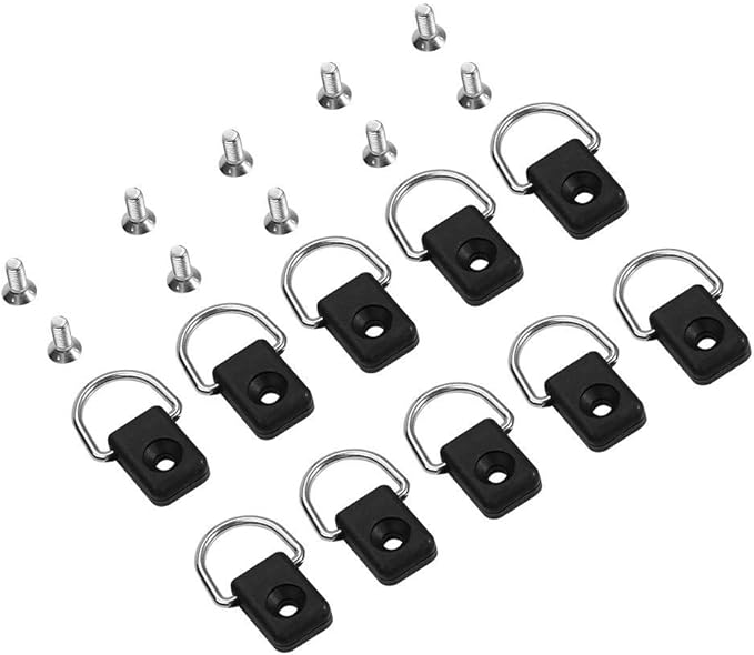 10Pcs Kayak Safety Fitting Boat Fishing Black Rigging D Ring with M6 Screws Used with a Paddle Leash for Canoe Bungee Kit Accessory