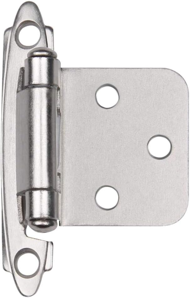 ANGSTROM 2-Pack Partially Exposed Cabinet Hinges, 180-Degree Self-Closing, Surface-Mount Full Overlay (Nickel Plated)