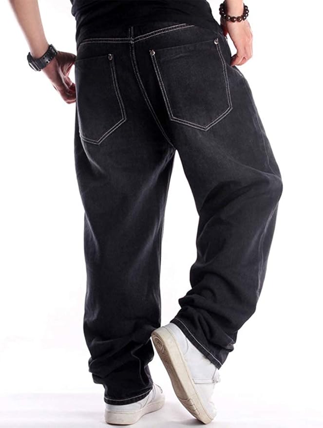 Ylingjun Mens Baggy Hip Hop Jeans Casual Loose Fit Embroidered Skateboard Denim Pants