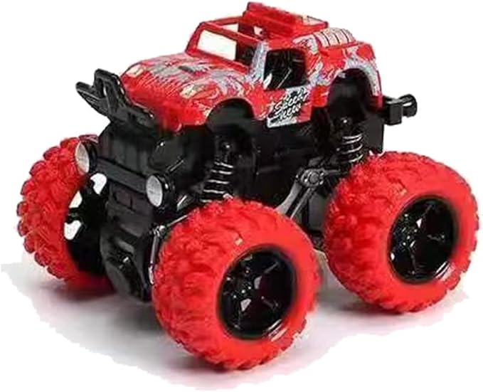 Monster -Truck -Toys, Friction Powered Monster Trucks for Boys, Push and Go Vehicles Toy for Kids, Inertia Vehicle, Stunt On-Road Vehicle, Great for Birthday Party Gift for Boys Girls (Red)