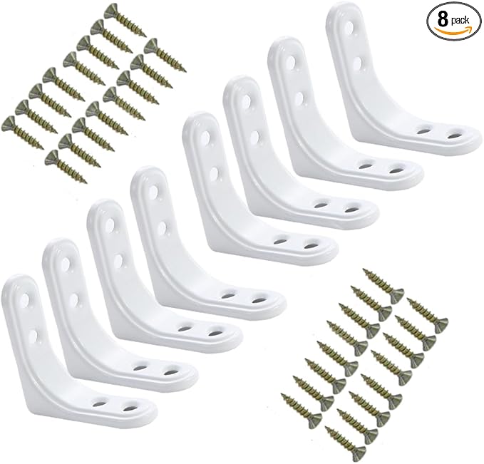 8Pcs 2 Inch Heavy Duty L Brackets, Wall Mount Right Angle Corner Braces, 90 Degree Shelf Bracket with Screws, for Shelves, Wood Boxes, Furniture, White