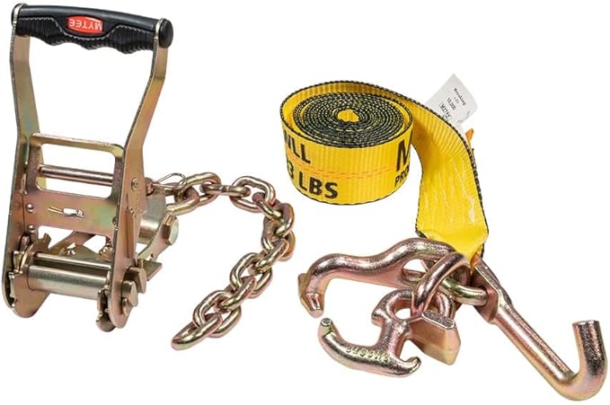Mytee Products (1 Pack 2" Chain Ratchet Straps w/RTJ Tie Down Roll Back Tow Truck Car Hauler