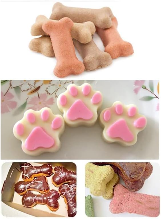 Silicone Molds Puppy Dog Paw and Bone, Non-Stick Food Grade Silicone Molds for Chocolate, Candy, Jelly, Ice Cube, Dog Treats, Cupcake Baking Mould, Muffin pan (Set of 4PCS)