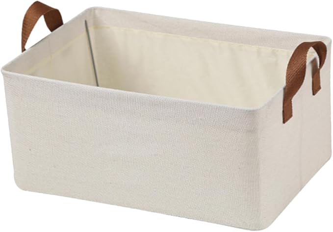 Cotton Linen Foldable Storage Basket with Handle Capacity Organizer for Clothes and Home Sundries Storage Bin for Bedroom and Closet