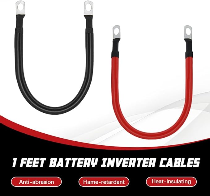 6 AWG Battery Cable 1FT 6 Gauge Pure Copper Battery Inverter Cables with 516 in Lugs Both Ends Power Inverter Wire Set for Automotive Solar Power Inverter Marine Boat RV Car Motorcycle (1FT)
