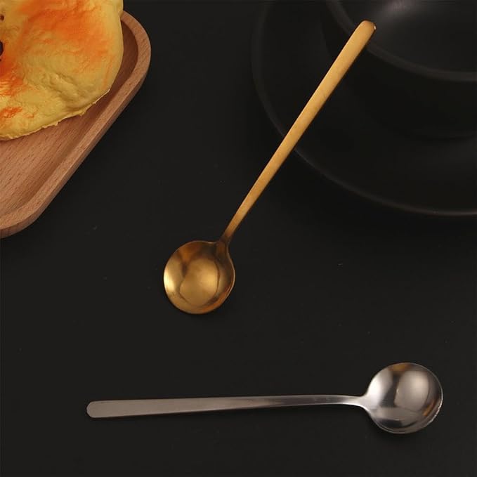 Stainless Steel Serving Spoon Coffee Spoon Dessert Spoon Ice Cream Stirring Scoop Catering Spoons Long Handle Spoon Tea Spoons(M,Gold)