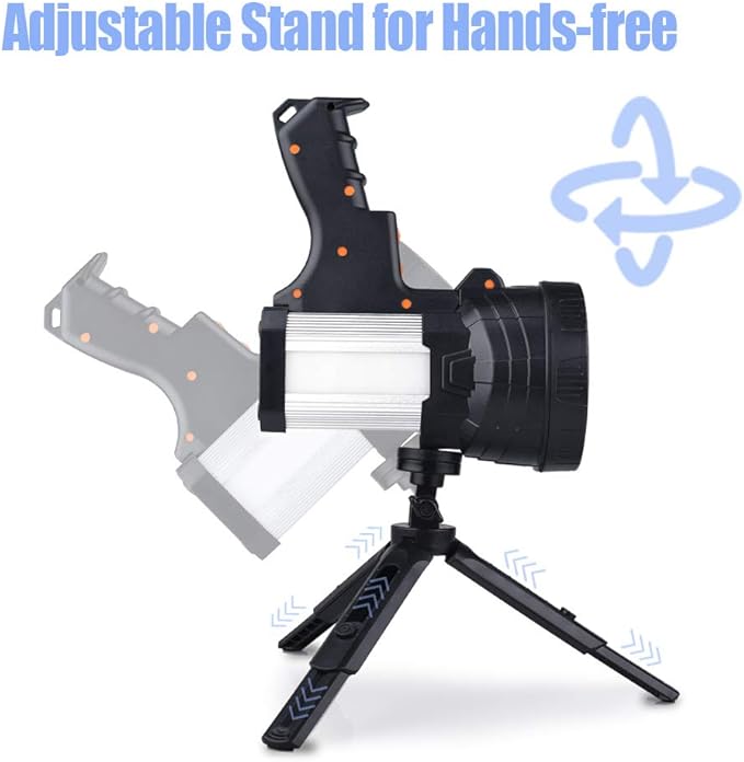YIERBLUE Rechargeable Spotlight, Super Bright 1000,000 Lumen LED Handheld Spotlight 10000mAh Long Lasting Large Flashlight Searchlight and Flood Camping Flashlight with Foldable Tripod(Silver)