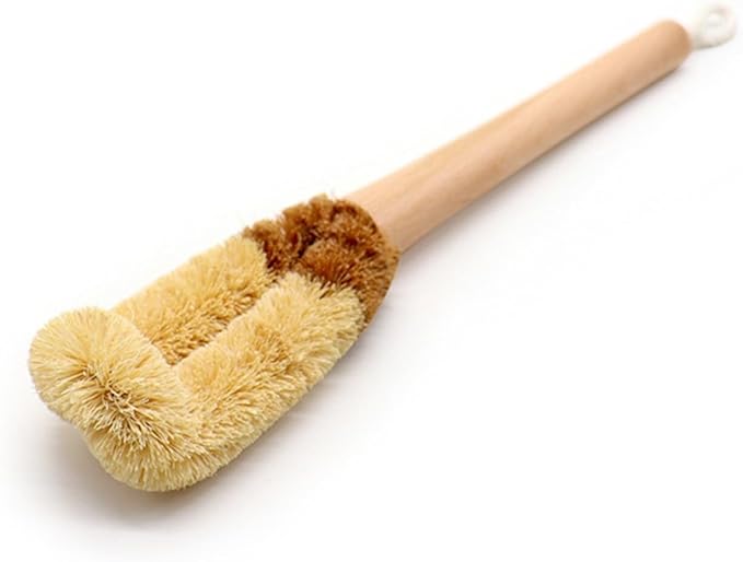 Bottle Cleaner Brush Long Handle L-shape Cup Brush Straight Bottle Brush Cleaning Brush for Kitchen, 31.5x6cm, Brown
