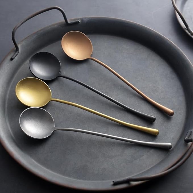 Silverware Set, 14681012pcs Retro Spoons Home Dessert Coffee Stirring Spoons(Gold,6 Pieces)