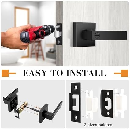 Probrico Matte Black Bed Bath Door Lever Heavy Duty Privacy Door Handle, Keyless Door Lock Interior Bathroom Bedroom Door Handle, Reversible for Left Right Sided Door