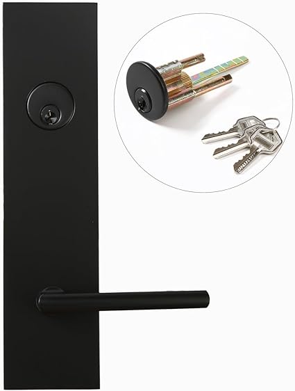 2 Pack Black Mortise Cylinder with Keys Solid Brass Doors Lock Replacements Front Door Handle Door Lock Cylinder Interior Doors Exterior Doors Lock Cylinder with 6 Keys (2, Matte Black)