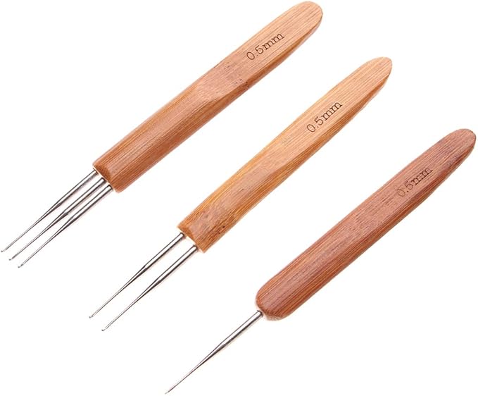 Dreadlock Crochet Hook Tool Braid Hair Dreadlocks Needle Weaving Crochet, Bamboo Handle Micro Hook for Dreadlock Hair Making Tools (05)