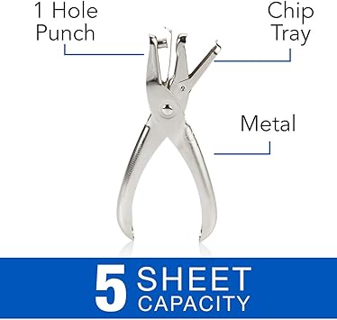 Swingline 1 Hole Punch, 5 Sheet Capacity Hole Puncher, Single Hole Paper Punch, Chrome (74005)