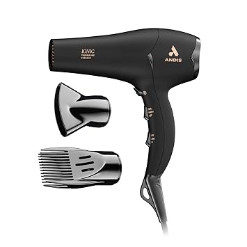 Andis 80750 1875-Watt Tourmaline Ceramic Ionic Salon Hair Dryer with Diffuser, Fast Dry Low Noise Blow Dryer, Travel Hairdryer for Normal Curly Hair, Soft Grip, Black