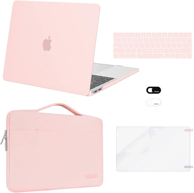 MOSISO Compatible with MacBook Pro 13 inch Case M2 2025, 2024, 2023-2016 A2338 M1 A2251 A2289 A2159 A1989 A1708 A1706, Plastic Hard Case&Bag&Keyboard Skin&Webcam Cover&Screen Protector, Chalk Pink