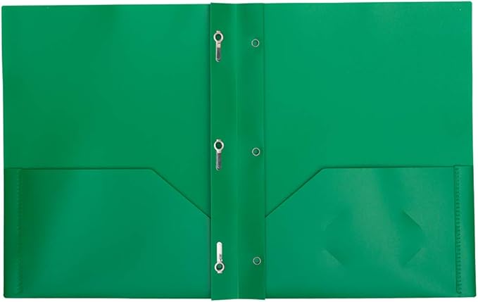JAM PAPER Plastic Color POP Folders - 2 Pocket Durable Folders with Metal Prongs Fastener Clasps - Green - 6Pack