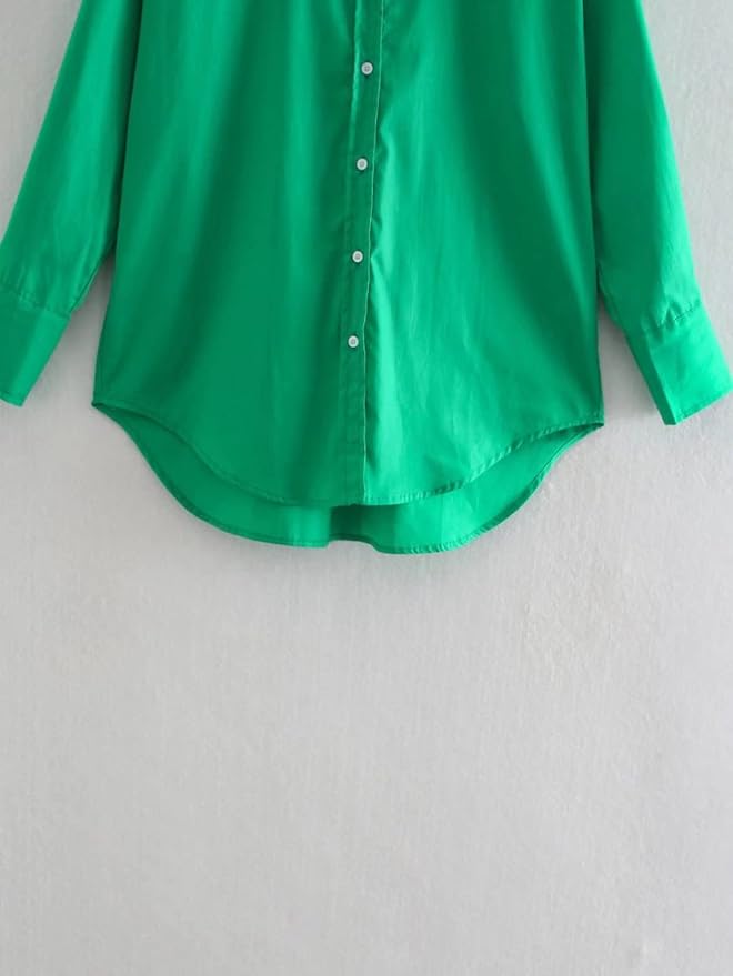 Women Color Casual Slim Office Long Blouse Tops Summer Simple Retro Lantern Sleeve Lapel Shirts