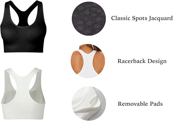 Lemef Sports Bras Racerback Yoga Bras Medium Support Workout Bras with Removable Pads for Wome