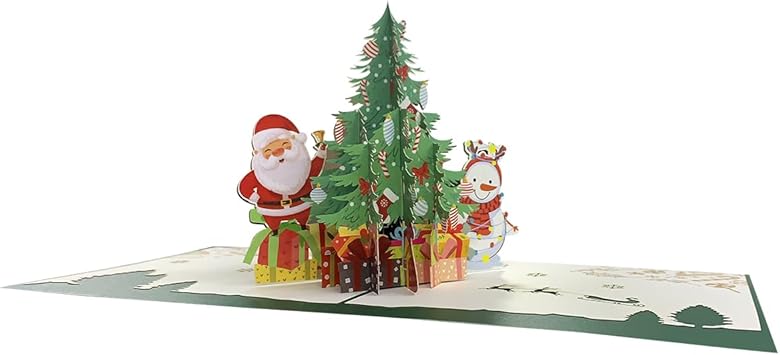 Christmas 3D Pop-Up Greeting Cards with Envelopes and Stickers for Festive Xmas Greetings. Cute Holiday Gratitude Cards featuring Santa and Snowman Designs