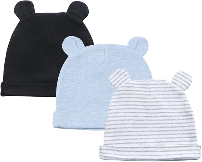 Owlivia Organic Newborn Knot Hats, Hospital Baby Beanies, Unisex Infant Caps, 3-Pack