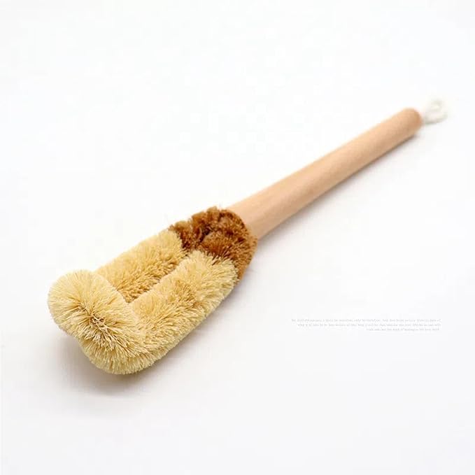 Natural Coconut Palm Long-Handled Cup Brush Wooden Bottle Brush Without Dead Angle Water Cup Cleaning Artifact Cup Brush