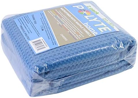 POLYTE Microfiber Oversize Quick Dry Lint Free Bath Towel, 60 x 30 in, Set of 2 (Blue, Waffle Weave)