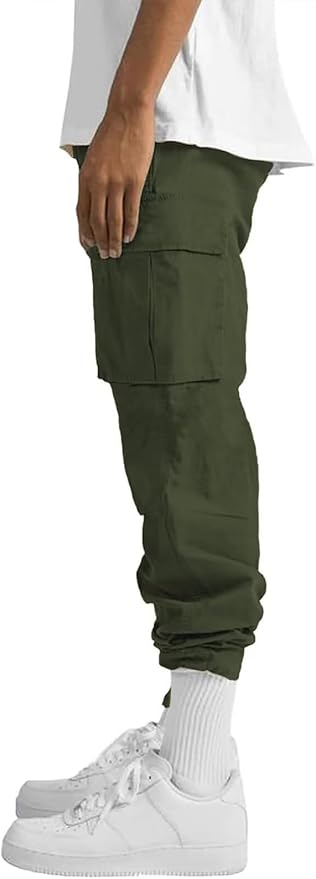 Mens Cotton Loose Athletic Joggers Pants Stretch-Waist Casual Straight Cargo Sweat-Pants
