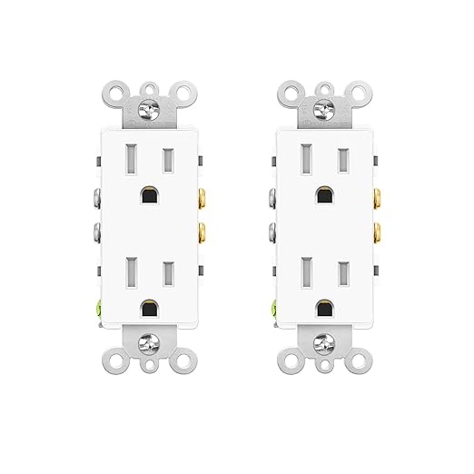 White Outlet,Greencycle 110V Outlet,2 Pack 15 Amp Decora Tamper Resistant Outlet,5-15R,3 Wire Square Outlet Wall Plug,Residential Commercial Grade,Ultra-Slim,Heavy Duty,Self-Grounding,ULCul