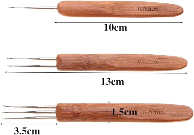 Dreadlock Crochet Hook Tool Braid Hair Dreadlocks Needle Weaving Crochet, Bamboo Handle Micro Hook for Dreadlock Hair Making Tools (05)