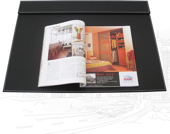 Ultra-Smooth PU Leather Desk Pad & Mat Office Desk Drawing & Writing Board A3/ A4 File Paper Clip Table Protector Mat on Top Large 24''x18'' (Black) (Item has minor cosmetic scratches)