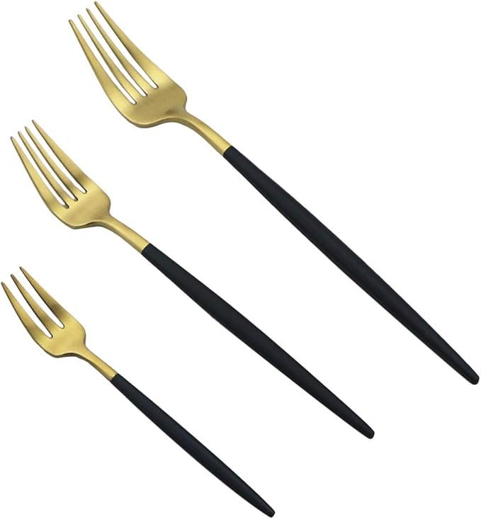 Gugrida Black Gold Flatware, Royal 4 Piece Matte Black Handle 1810 Stainless Steel Dinner Knife Steak Knife 8.94", Camping Cutlery Silverware Travel Utensils Set Tableware