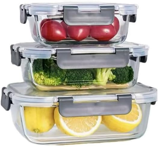 3 Sets Of Black Transparent Lid Glass Food Storage Container Set, Sealed And Reusable Kitchen Storage Container, Glass Lunch Preparation, Microwave Oven, Refrigerator, And Dishwasher