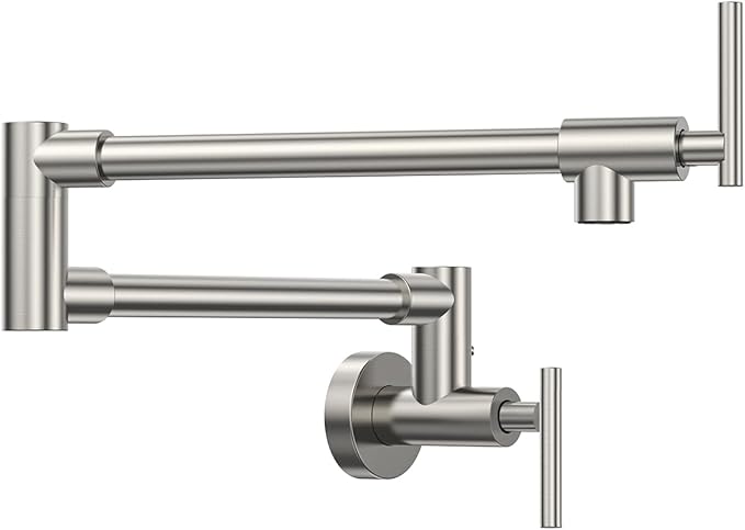 Pot Filler, Pot Filler Faucet Wall Mount, Metal Folding Stretchable with Double Joint Swing Arm Single Hole Two Handles Kitchen Restaurant (Brushed Nickel)