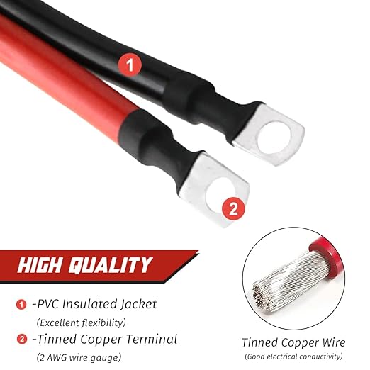 2 AWG Battery Cable 2AWG Gauge Pure Copper Battery Inverter Cables with 516 in Lugs Both Ends Power Inverter Wire Set for Automotive Solar Marine Boat RV Car Motorcycle Red and Black (5FT)