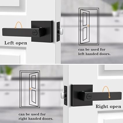 Probrico Matte Black Bed Bath Door Lever Heavy Duty Privacy Door Handle, Keyless Door Lock Interior Bathroom Bedroom Door Handle, Reversible for Left Right Sided Door