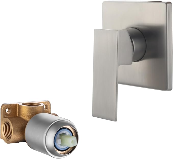 Wall Mount Bathroom Shower Valve Single Handle Shower Valves Mixer Hot and Cold Mixer Single Function Shower Handle Valve Trim Kit 4.3 Inch Cover Plate, Brushed Nickel