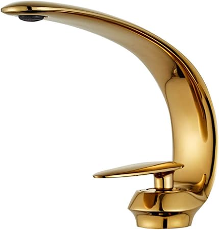 Bathroom Sink Tap, Single Hole Single Handle Bath Mixer Tap Contemporary Brass Deck Mount Bathroom Vessel Sink Faucet, for Bathroom Hotel,Gold