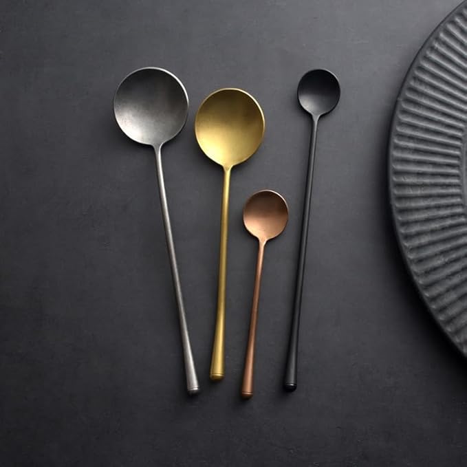 Silverware Set, 14681012pcs Retro Spoons Home Dessert Coffee Stirring Spoons(Gold,6 Pieces)