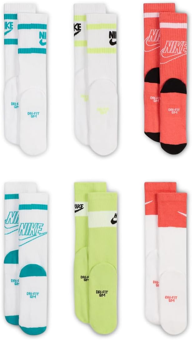 Nike Unisex Kids' Everyday Cushioned Crew Socks (6-Pack) | Boys and Girls( 3Y-5Y)