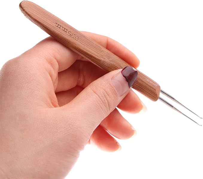 Dreadlock Crochet Hook Tool Braid Hair Dreadlocks Needle Weaving Crochet, Bamboo Handle Micro Hook for Dreadlock Hair Making Tools (05)