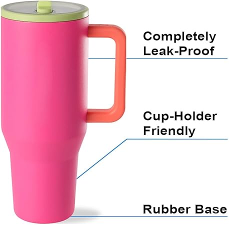 Modern 40 oz Tumbler with Handle Simple Flip Straw - Car Cup Holders, Leak Resistant Water Bottle-Reusable Insulated Stainless Steel Rubber Base - Gifts for Women Men Traveler (Orchid)