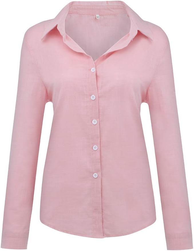 Womens Boho Floral Cotton Linen Shirt V Neck Button Down Roll Up Long Sleeve Lapel Blouse Tops 2025