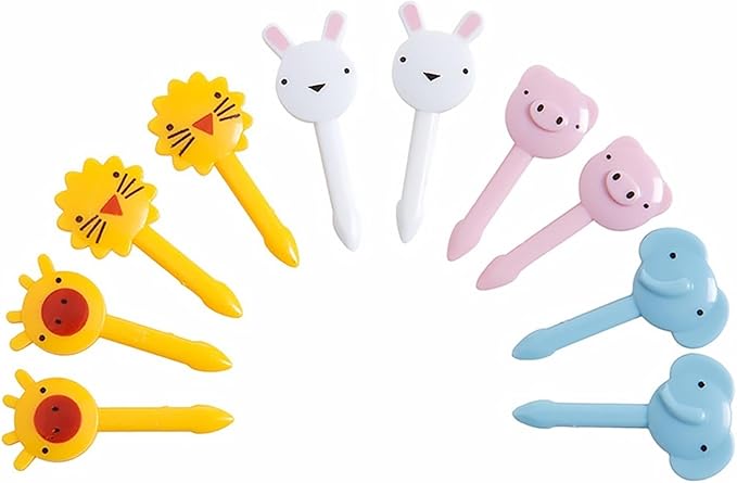 Fruit Forks Reusable Vegetable Toothpicks Cartoon Animal Farm Kids Food Picks(D 10PCSet 2SET Random)
