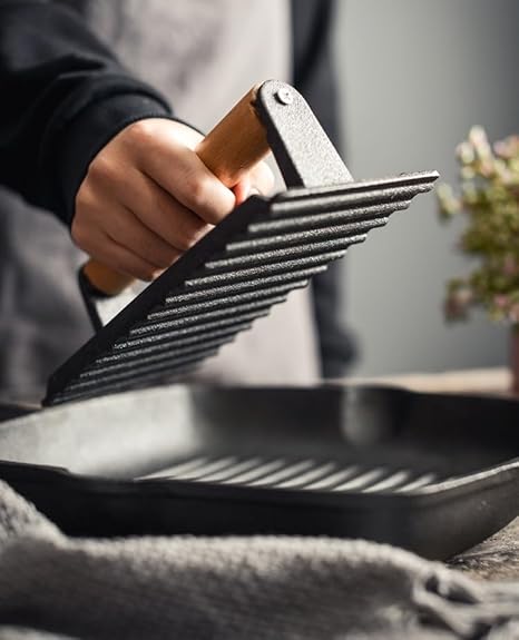 Heavy-duty Cast Iron Grill Press With Wood Handle Cast Iron Press (Square press meat plate)