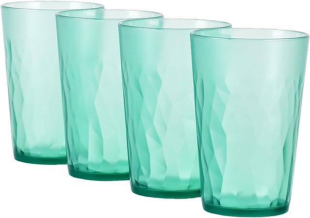 Made in Japan, 11oz Tumbler, Glasses, Cups - Set of 4 - Break-resistant Material - Non Slip - Dishwasher Safe - Made of High Grade Plastic - Gift (Green)