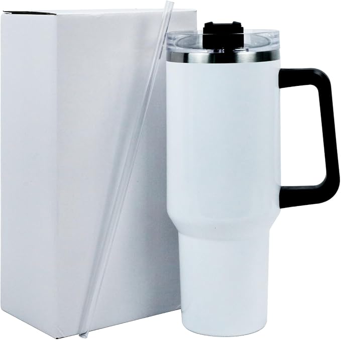 40 oz Sublimation Blank Rainbow Tumbler with Handle and Straw Lid Insulated Cup Reusable Stainless Steel Water Bottle Travel Mug for Water,Coffee (black handle mug)