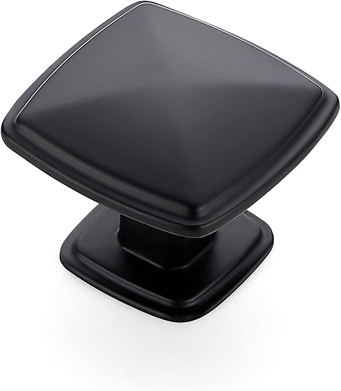 Ravinte 1 Pack Matte Black Kitchen Cabinet Square Knob Single Hole Cabinet Hardware for Dresser Drawer Cabinet Pulls Drawer Knobs Cabinet Knobs