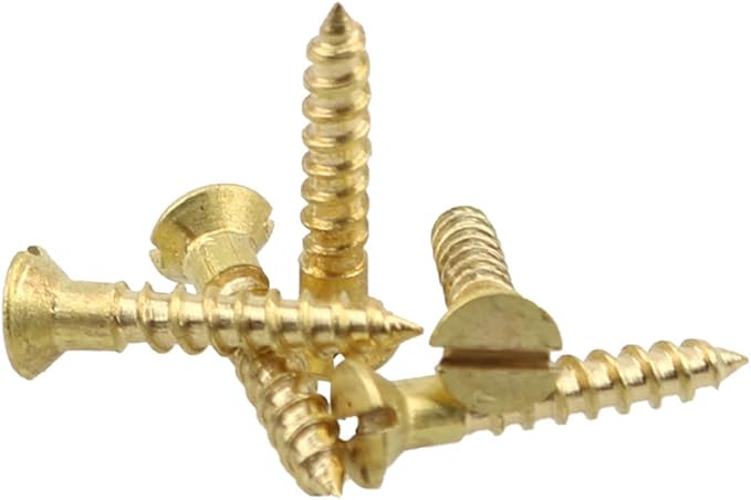 Pre-Drilling Screw MEETOOT 25pcs Brass Slotted Countersunk Head Screws Flat Self-Tapping Wood Bolt Woodworking Screws Furniture Hardware 2 x 12Inch (M2 x 12mm), Gold