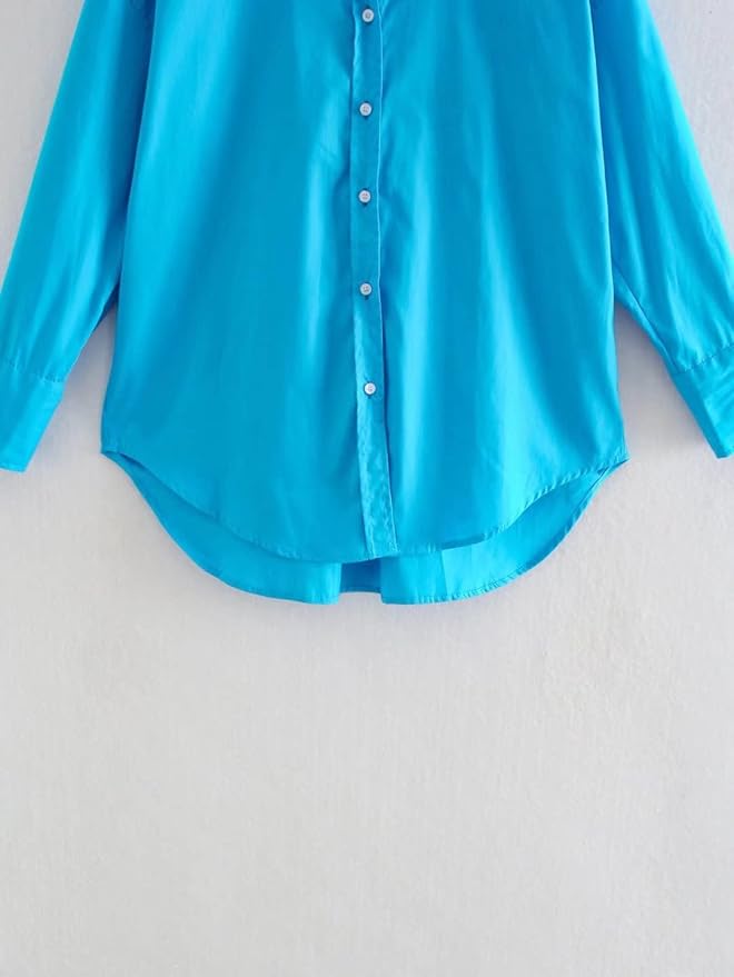 Women Color Casual Slim Office Long Blouse Tops Summer Simple Retro Lantern Sleeve Lapel Shirts