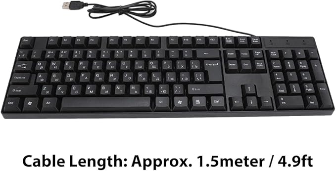 Minority Language Keyboard with USB Cable (Russian, Spanish, French, English), 4.9 ft. 104-Key Cable, Ergonomic Design Stable Performance, Plug and Play for Desktop and Laptop (Russian)